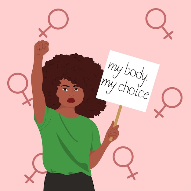 Mujer afroamericana protestando contra la ley del aborto