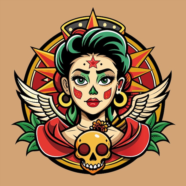 una mujer con alas y un cráneo con alas que dicen quot ángel quot