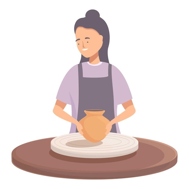 Mujer alfarera haciendo una olla de arcilla en una rueda