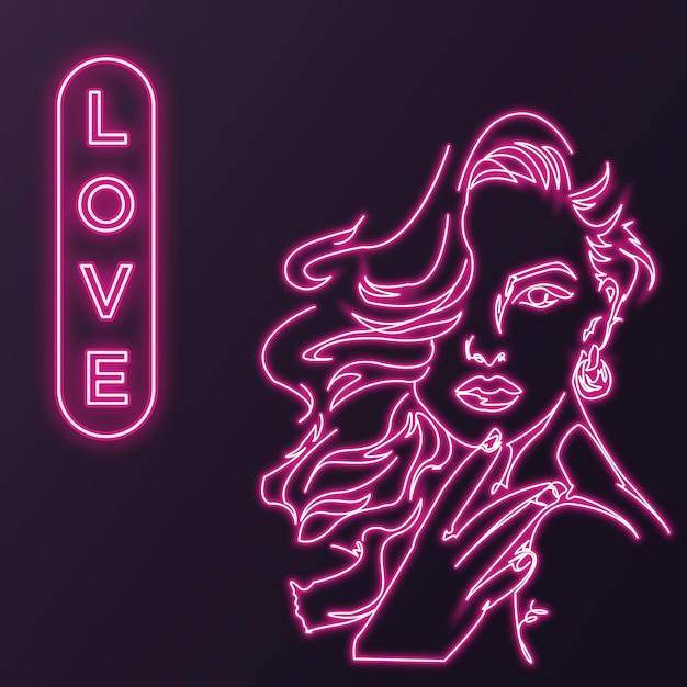 Vector la mujer del amor luz de neón