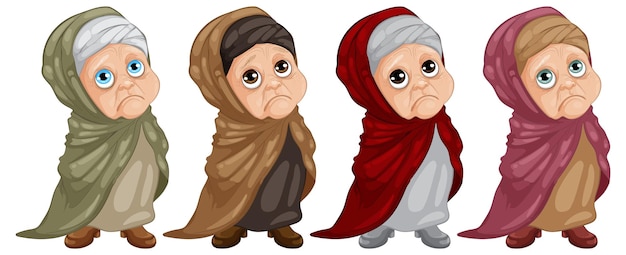 Mujer anciana con varios trajes