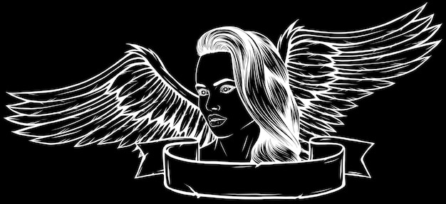 Vector mujer ángel ilustración vectorial de la belleza femenina ángel silueta svg sólo en blanco y negro