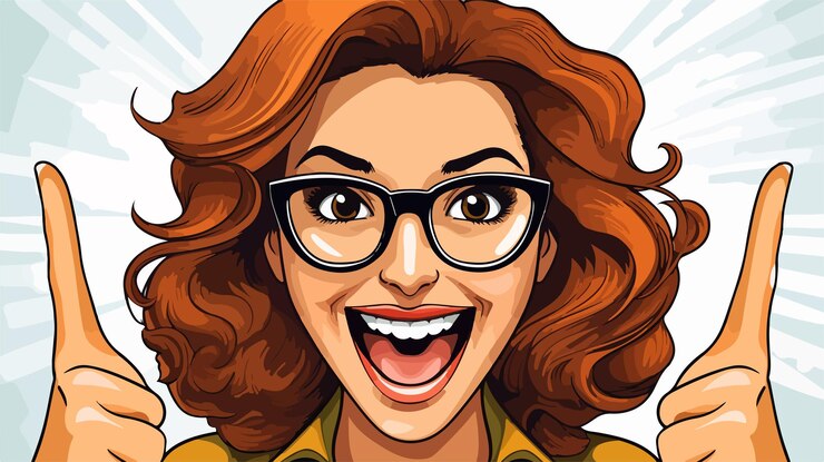 Vector mujer animada alegre con gafas ilustración vectorial