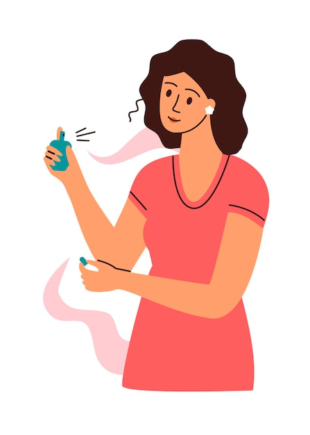 Mujer aplica perfume Agradable aroma se esparce