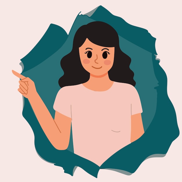 Vector mujer apuntando a algo que presenta ilustración