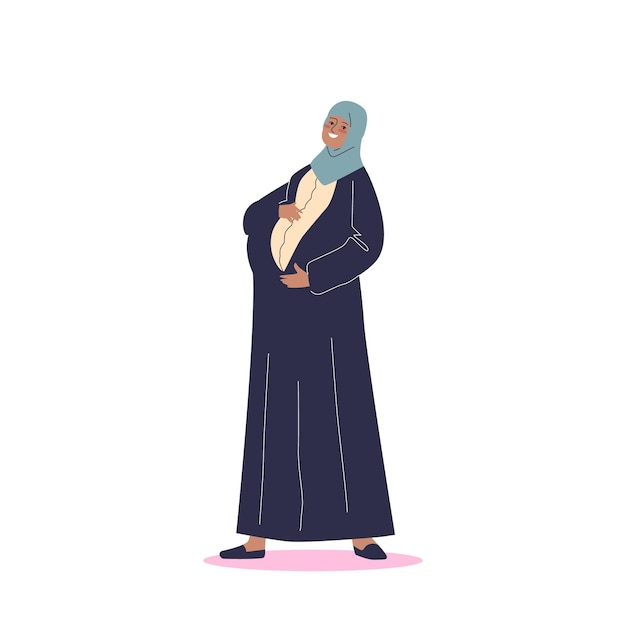 Mujer árabe embarazada Joven mujer musulmana en ropa tradicional árabe hijab teniendo un hijo