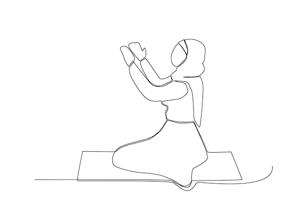 Una mujer árabe rezando en el arte lineal de la alfombra