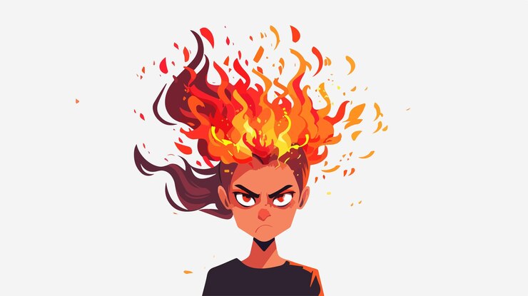 Vector mujer ardiente y enojada concepto de las emociones negativas