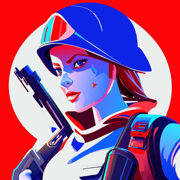 Vector una mujer con un arma en la mano con una ilustración vectorial del tema del juego móvil pubg