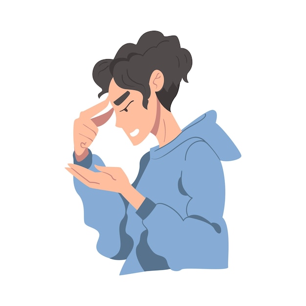 Mujer arrepentida que se disculpa y admite su culpa Ilustración vectorial al estilo de dibujos animados