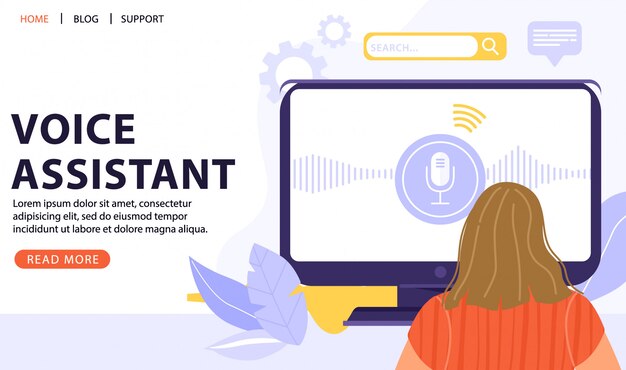 Mujer con asistente de voz. Tecnología intelectual