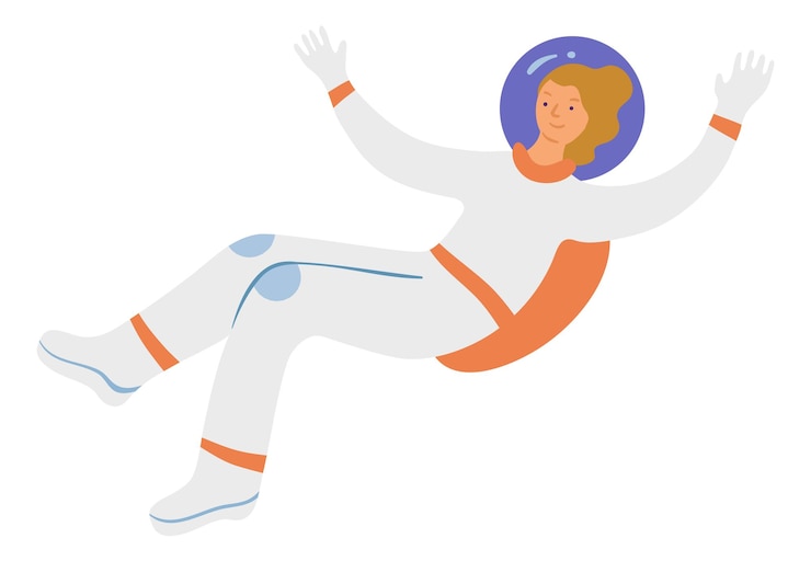 Vector mujer astronauta volando en el espacio spacewoman flotante