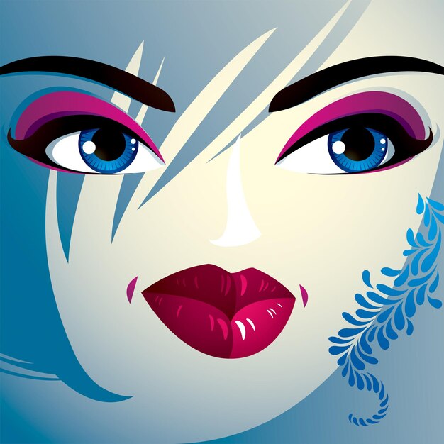 Vector mujer atractiva con maquillaje elegante y brillante y peinado contemporáneo. señora engañosa caucásica atractiva. retrato decorativo.