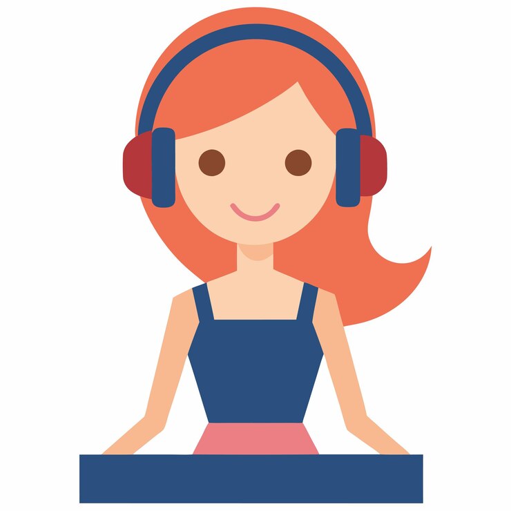 Vector una mujer con auriculares y un fondo blanco
