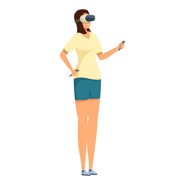 Mujer con auriculares de realidad virtual jugando con controladores