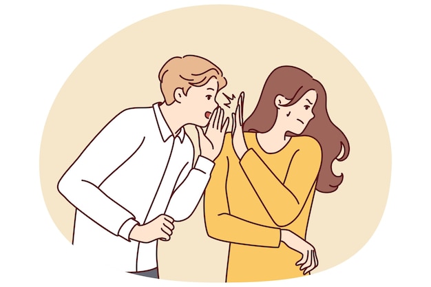 La mujer autosuficiente se aleja del hombre que grita después de insultos o palabras desagradables imagen vectorial