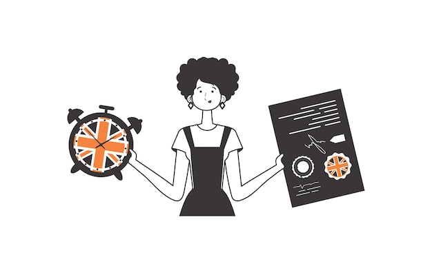 Una mujer ayuda a enseñar inglés El concepto de aprender un idioma extranjero Estilo lineal de moda Ilustración vectorial aislada
