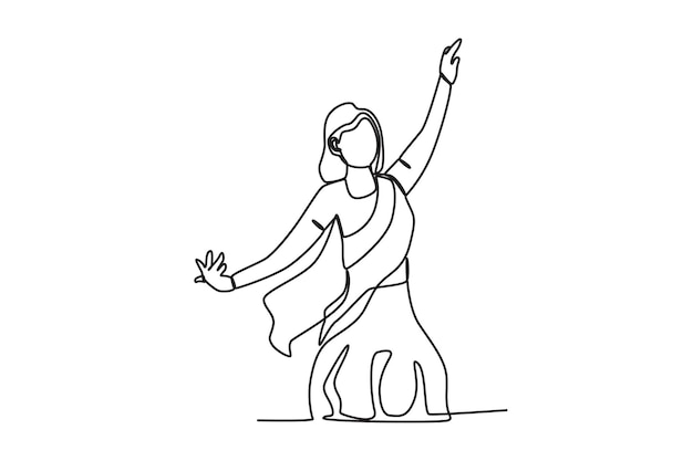 Una mujer bailando en un festival de Onam Onam oneline drawing