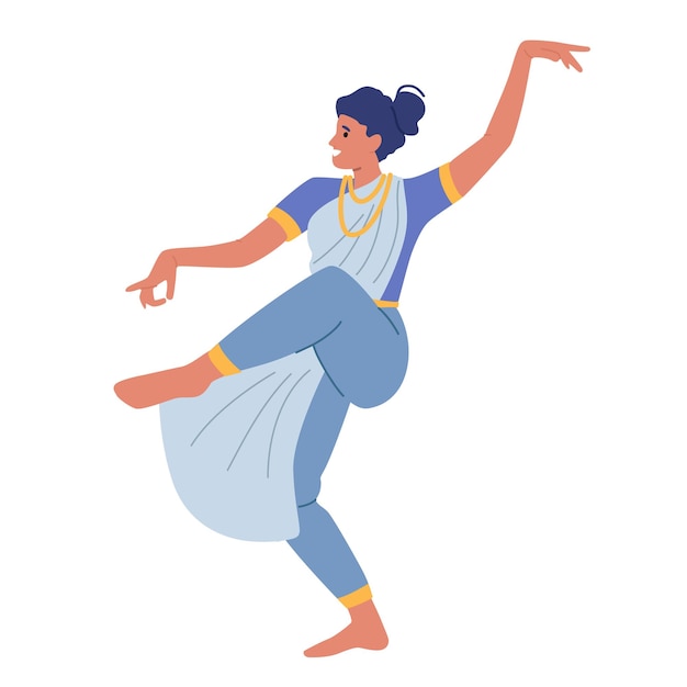 Vector mujer bailarina india realizando danza tradicional de la cultura asiática clases de baile de películas de actuación de bollywood