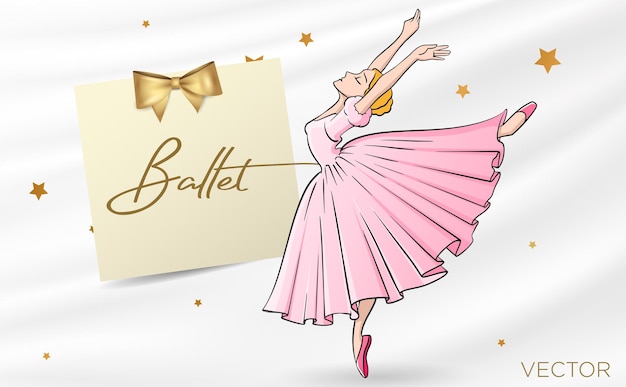 mujer de ballet traje de ballet rosa estrellas de baile tarjeta de invitación dibujos animados