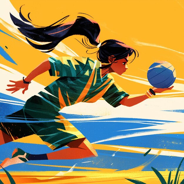 Vector una mujer de bangladesh está jugando al kabaddi.