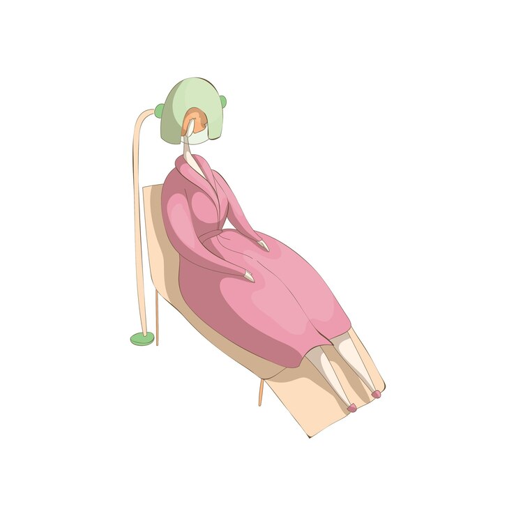Vector mujer en bata de baño rosa se seca el cabello bajo una gorra ilustración vectorial sobre fondo blanco
