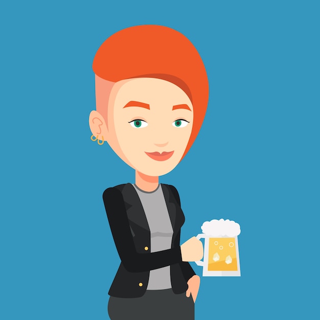 Vector mujer bebiendo cerveza.