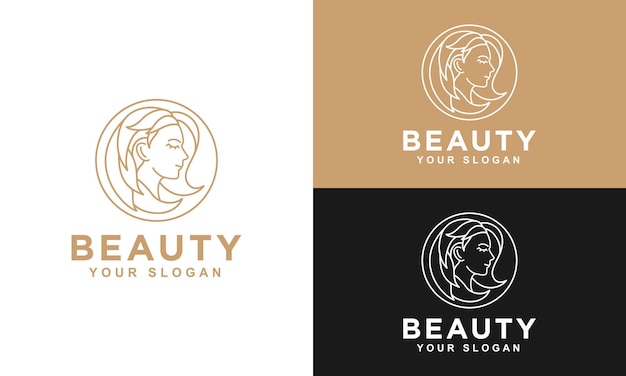 Vector mujer belleza cara logo estilo lineal