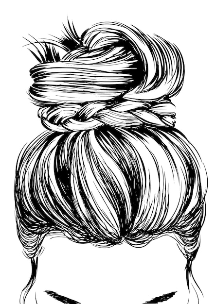 Mujer de belleza dibujada a mano con lujoso peinado de seda de moño