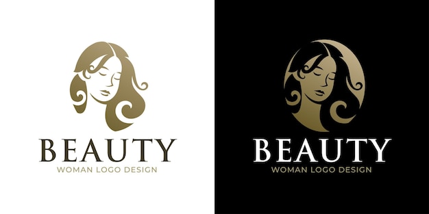 Vector mujer belleza logotipo oro moderno