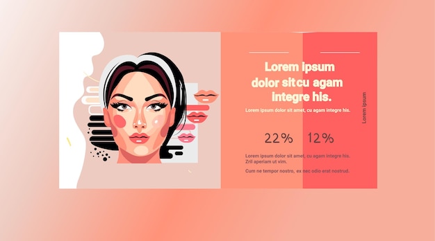 mujer de belleza con maquillaje perfecto hermoso salón de maquillaje profesional maquillaje concepto de moda horizontal copia espacio retrato vector ilustración