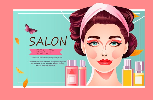 Vector mujer de belleza con maquillaje perfecto hermoso salón de maquillaje profesional maquillaje concepto de moda horizontal