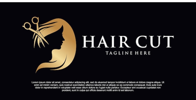 Vector mujer de belleza con su logotipo de corte de pelo vector premium