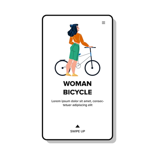 Mujer bicicleta viaje por carretera tiempo de recreación vector mujer joven bicicleta aventura y actividad deportiva disfrutando del carácter dama montar y hacer ejercicio transporte en bicicleta web ilustración de dibujos animados plana