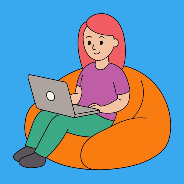 Mujer en una bolsa de frijoles con vector portátil perfecto para uso digital y diseños imprimibles