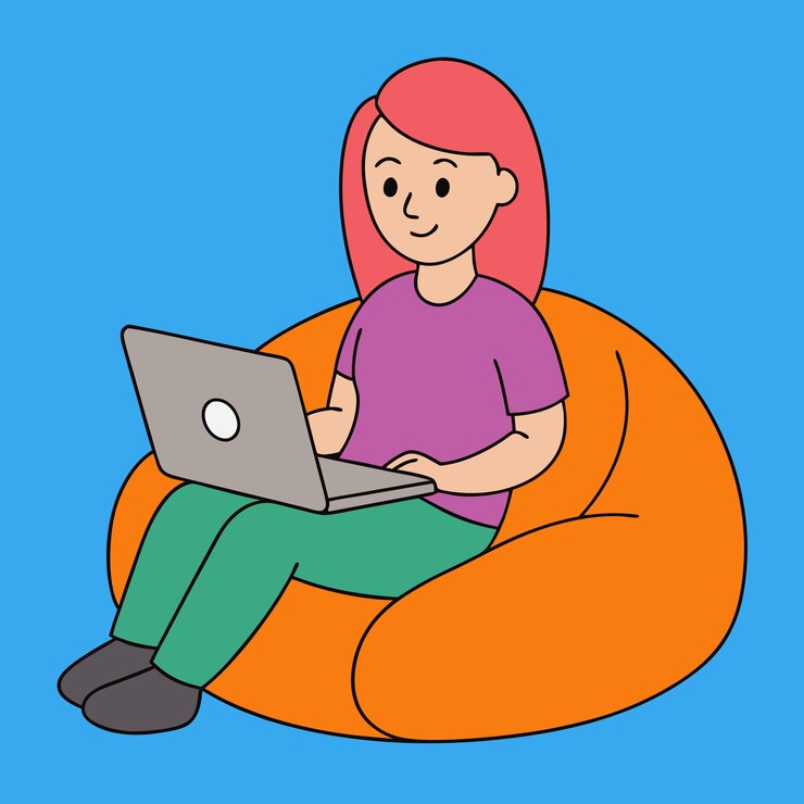 Vector mujer en una bolsa de frijoles con vector portátil perfecto para uso digital y diseños imprimibles