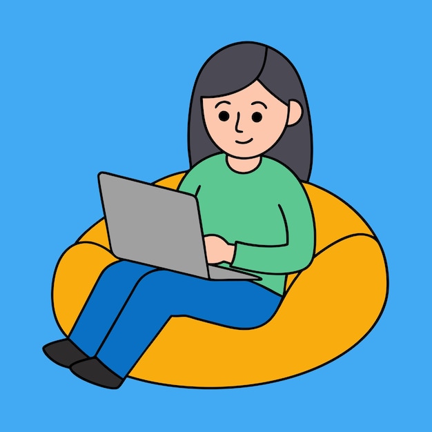 Mujer en una bolsa de frijoles con vector portátil perfecto para uso digital y diseños imprimibles
