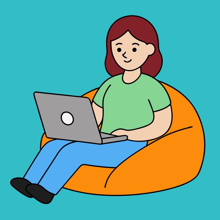 Vector mujer en una bolsa de frijoles con vector portátil perfecto para uso digital y diseños imprimibles