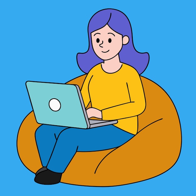 Mujer en una bolsa de frijoles con vector portátil perfecto para uso digital y diseños imprimibles