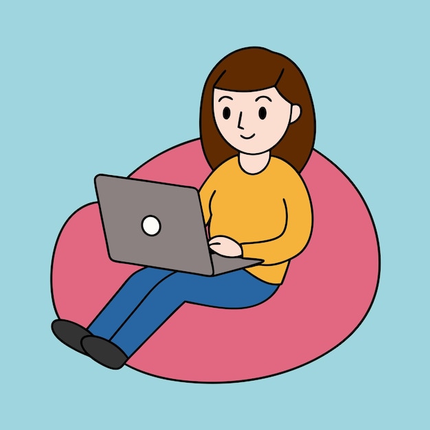 Mujer en una bolsa de frijoles con vector portátil perfecto para uso digital y diseños imprimibles