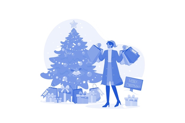 Mujer con bolsas de compras de Navidad