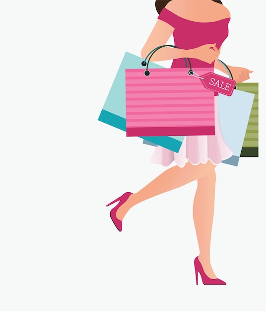 Vector mujer con bolsas de compras