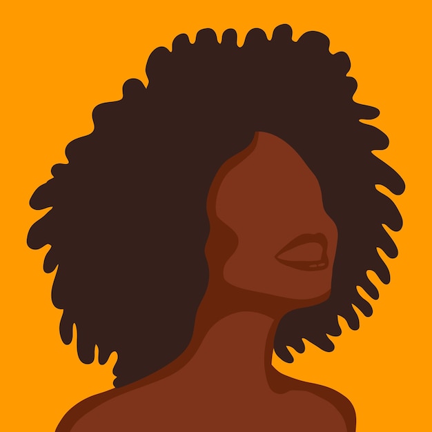 Mujer bonita africana con retrato de peinado afro Silueta en contraluz Vector Illustr