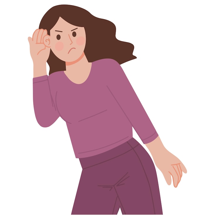 Vector una mujer bonita está escuchando en serio la ilustración vectorial de dibujos animados