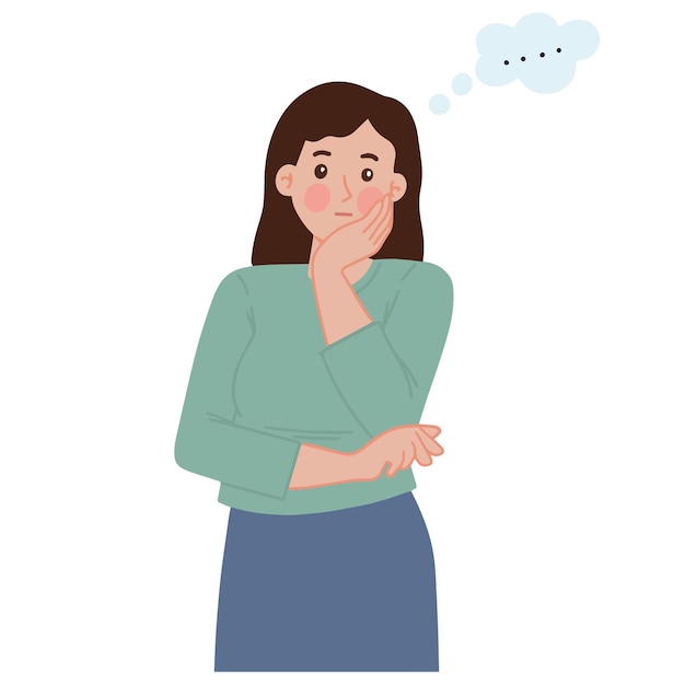 Una mujer bonita pensando en una ilustración de dibujos animados vectorial