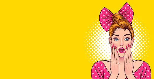Mujer bonita sorprendida mirando algo estilo cómic Pop Art