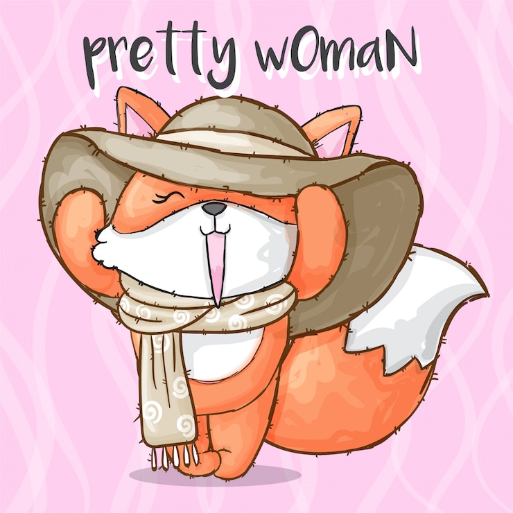 Vector mujer bonita zorro dibujado a mano animales
