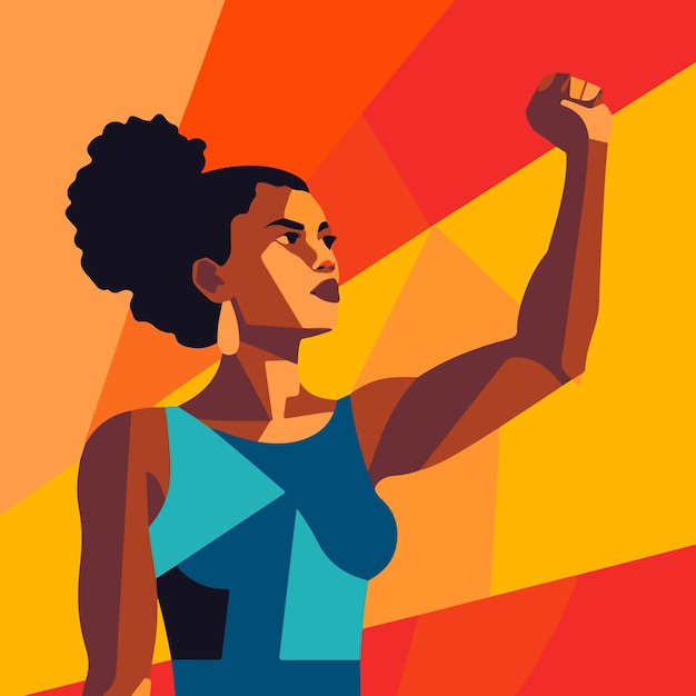 mujer con el brazo hacia arriba para la ilustración de vector de igualdad social