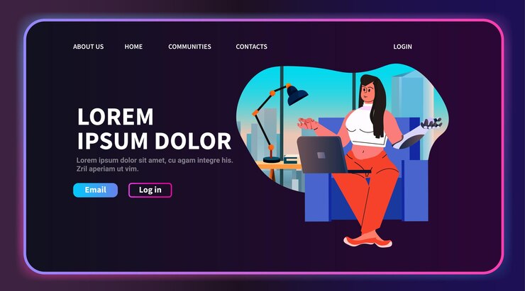 Vector mujer con brazo robótico reemplazado trabajando en partes del cuerpo de la computadora portátil restaurando el funcionamiento normal de personas con discapacidades concepto de ilustración vectorial de espacio de copia horizontal