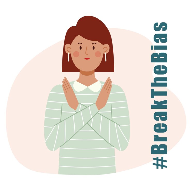 Vector mujer con los brazos cruzados break the bias para el día internacional de la mujer 8 de marzo
